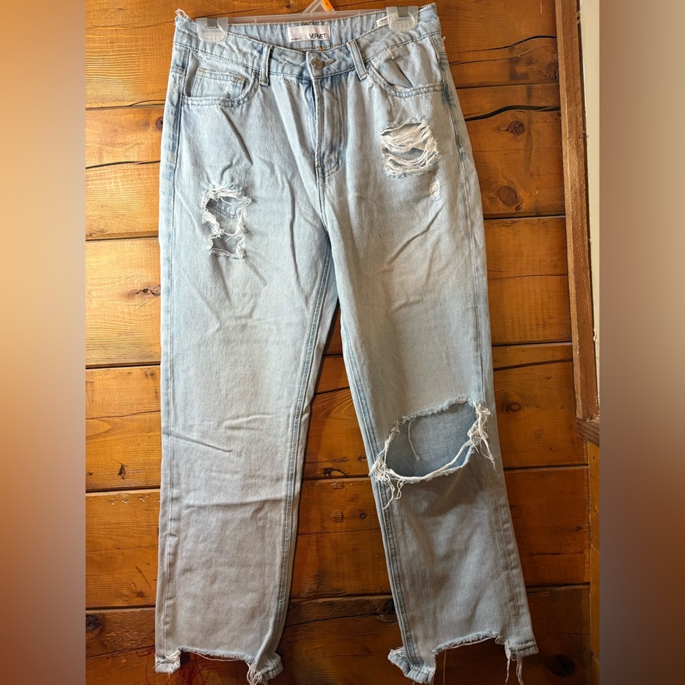 Vervet Light Blue wash high rise Distressed Straight-Leg Jeans size 26